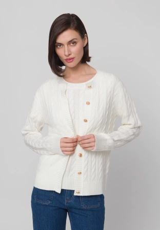 Ecru kardigan w warkoczowy splot