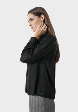 Czarna wiskozowa koszula z bufkami