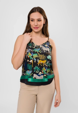 Czarny satynowy top w zwierzęcy print