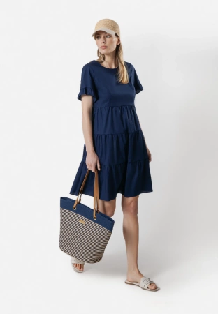 Bawełniana granatowa sukienka z falbanami