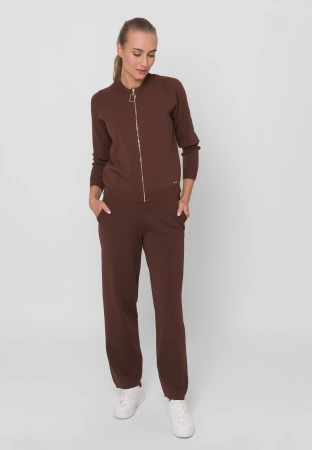 Brązowy kardigan z ozdobnym suwakiem