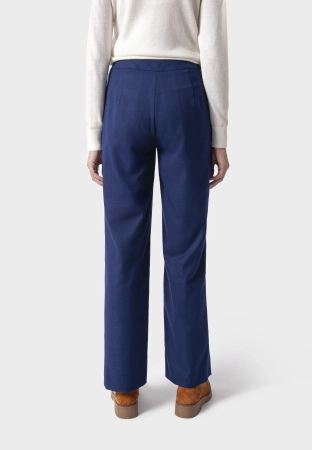 Proste granatowe spodnie w delikatną kratkę