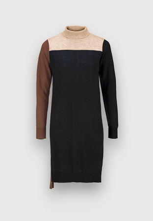 Sukienka z dzianiny z golfem i brązowym lampasem