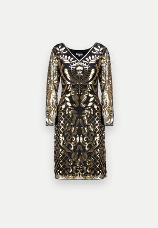 Czarna wizytowa sukienka wyszywana złotymi cekinami