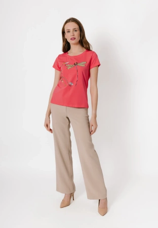 Beżowe spodnie z szeroką nogawką