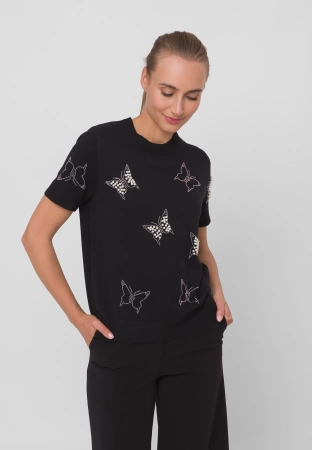 Czarna dzianinowa bluzka z motywem motyli