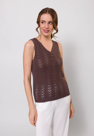 Ażurowa bluzka na szerokich ramiączkach w kolorze brązowym