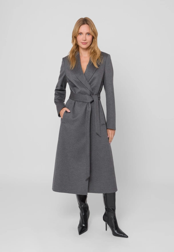 Długi szary płaszcz 100% wełna