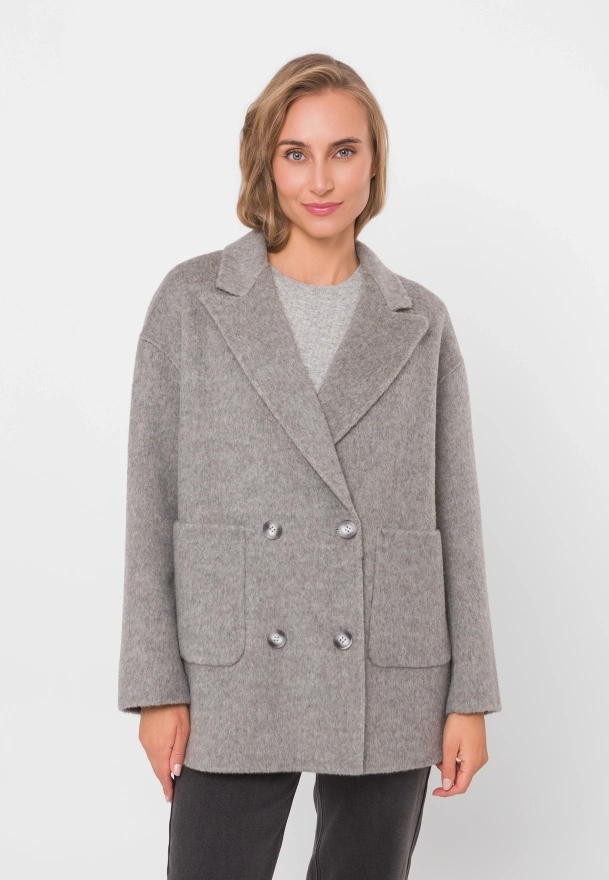 Szara dwurzędowa kurtka 100% wełna