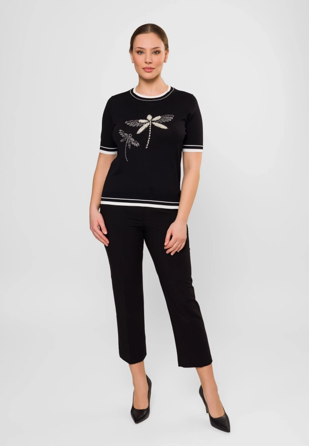 Dzianinowa czarna bluzka z aplikacją 