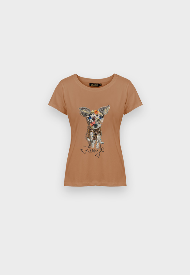 Brązowy bawełniany t-shirt z aplikacją