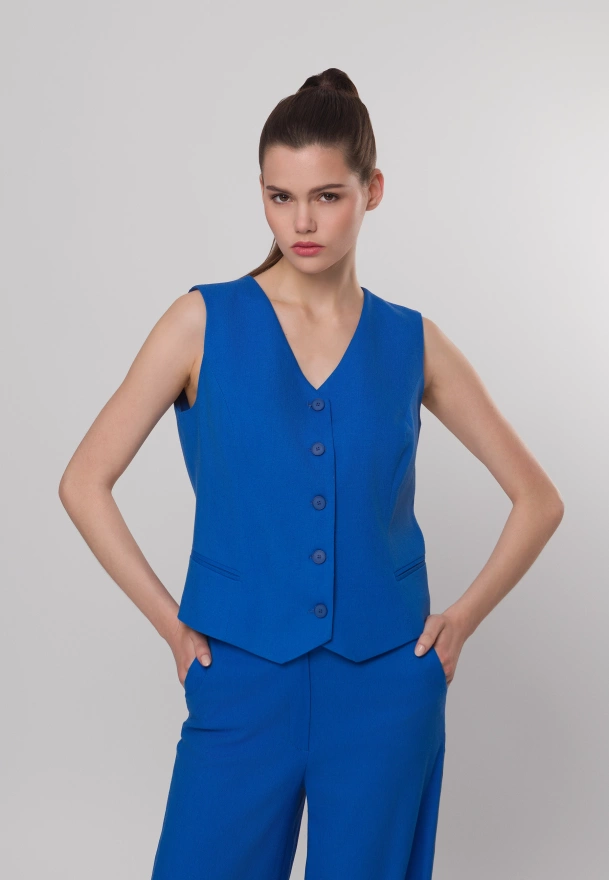 Niebieska kamizelka z wiskozą i lnem