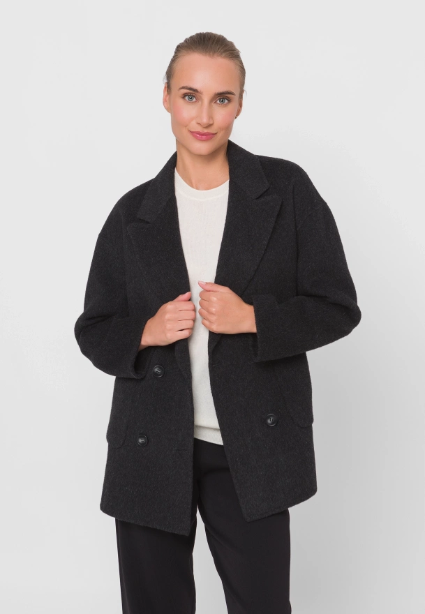 Czarna dwurzędowa kurtka 100% wełna