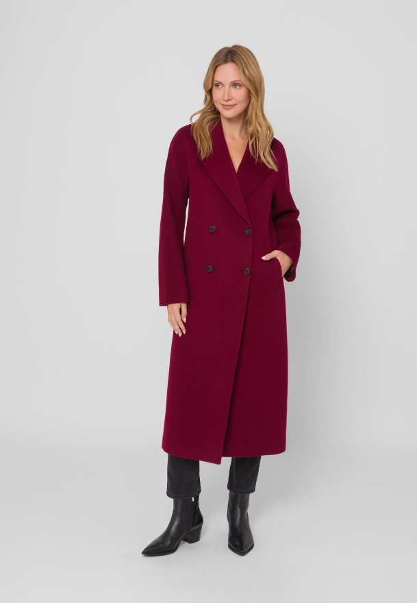 Dwurzędowy bordowy płaszcz 100% wełna