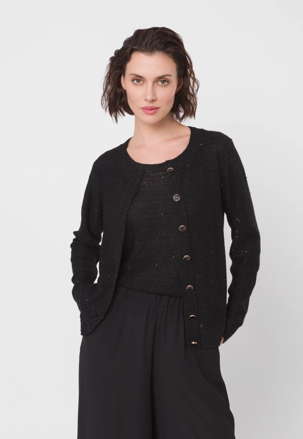 Wiskozowy kardigan z cekinami w czarnym kolorze