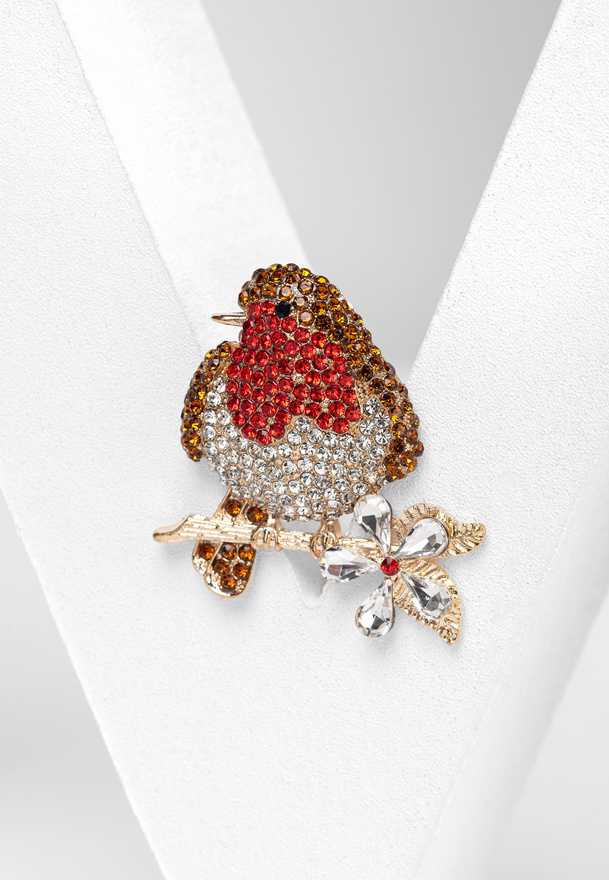 Broszka w kształcie ptaka z kolorowymi kamykami