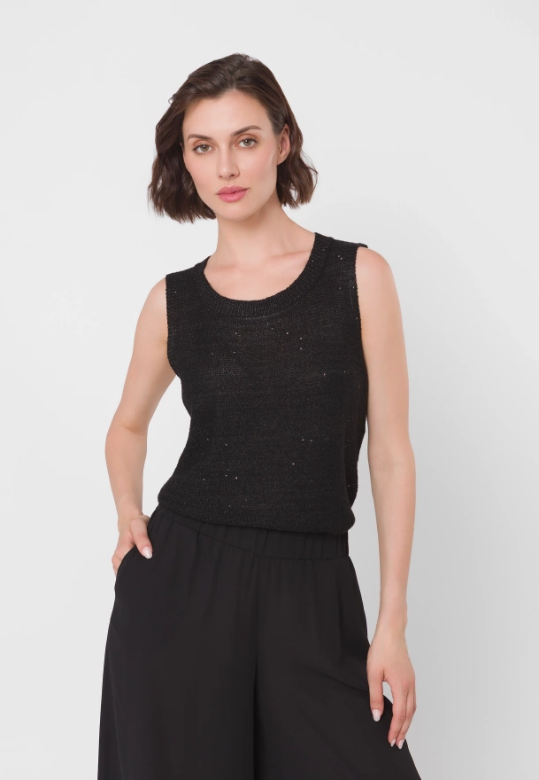 Wiskozowa bluzka na szerokich ramiączkach w czarnym kolorze