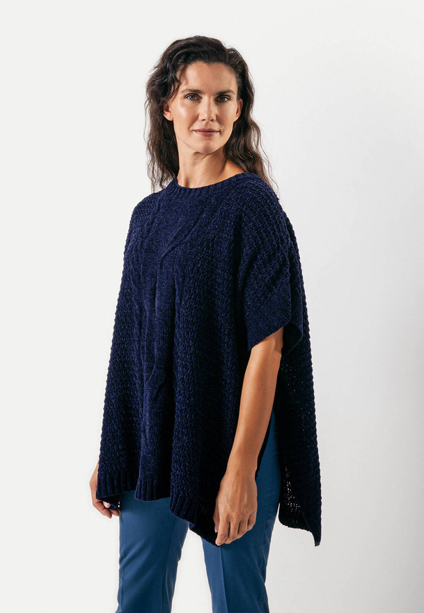 Granatowa oversizowa tunika z warkoczem