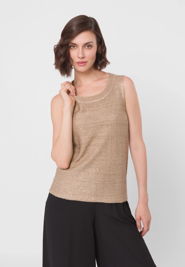 Wiskozowa bluzka na szerokich ramiączkach w złotym kolorze