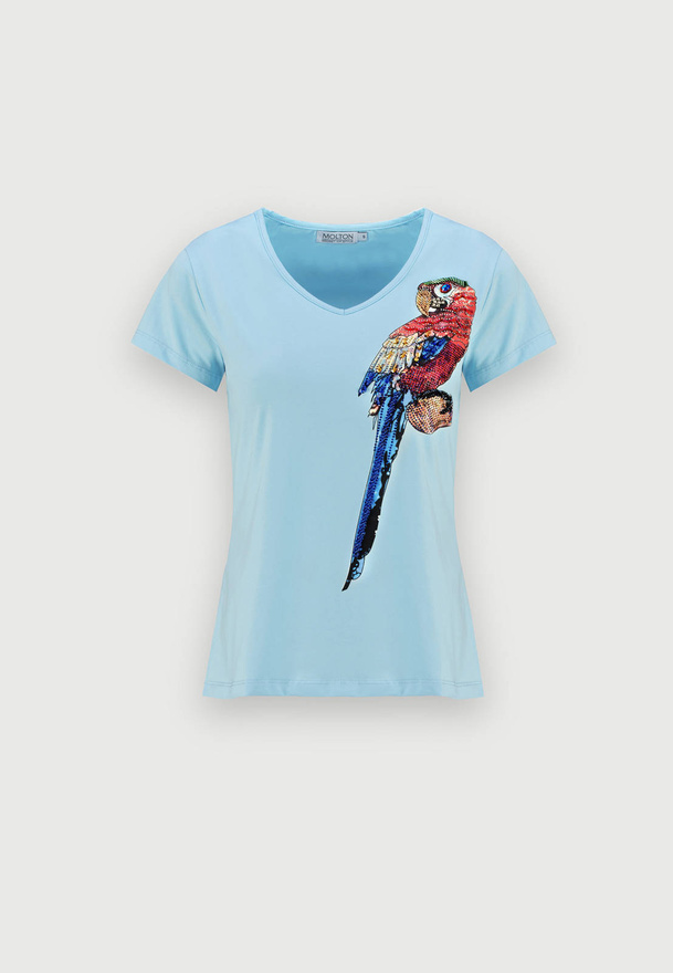 Niebieski bawełniany t-shirt z aplikacją