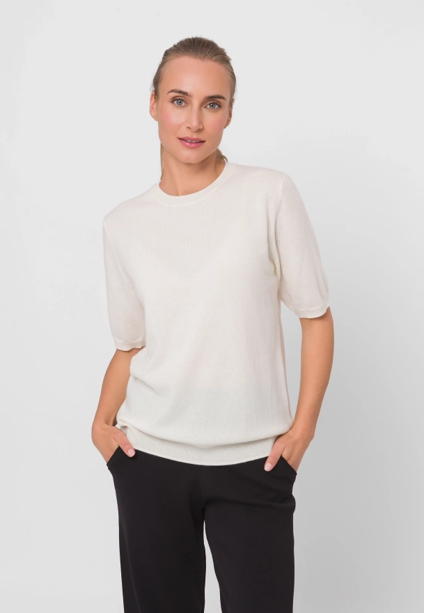 Ecru bluzka z wełny merino i kaszmiru