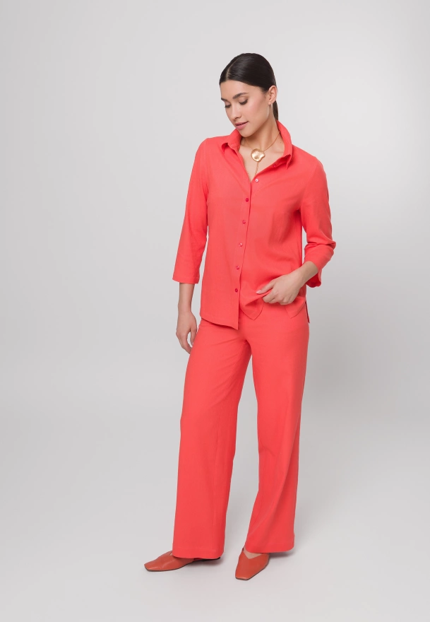 Pomarańczowe szerokie spodnie z wiskozą i lnem