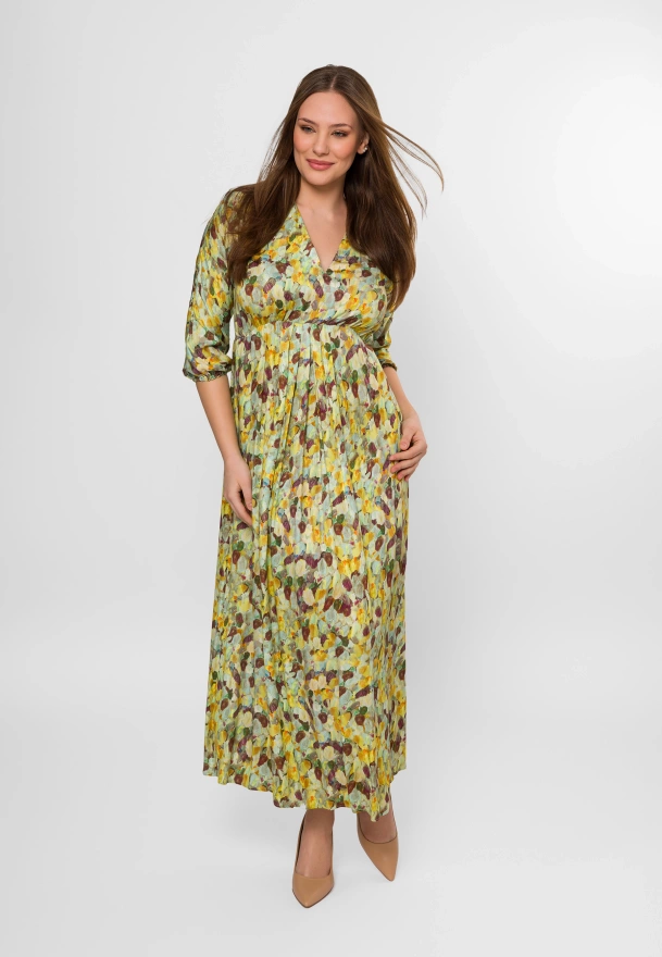 Długa wzorzysta sukienka z wiskozy