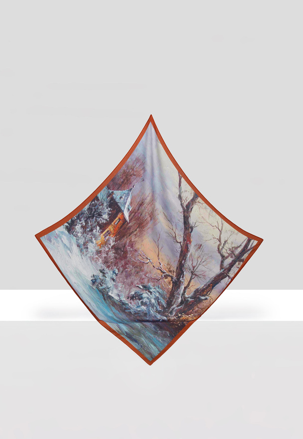 Dwustronna wiskozowa apaszka z motywem zimowym