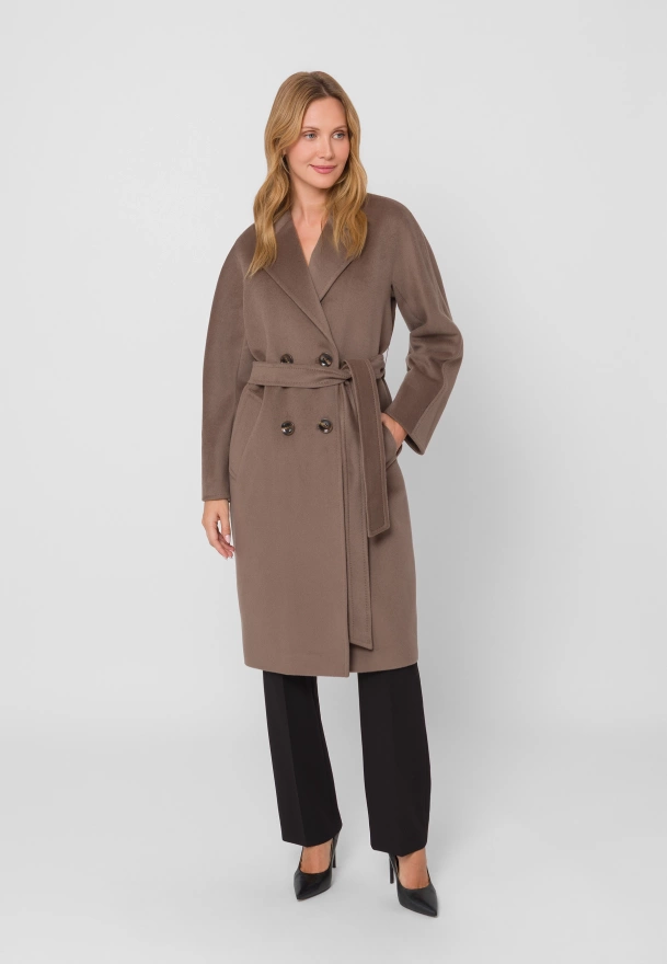 Brązowy dwurzędowy płaszcz 100% wełna