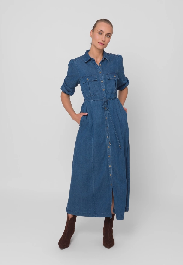 Jeansowa sukienka z bufiastymi rękawami