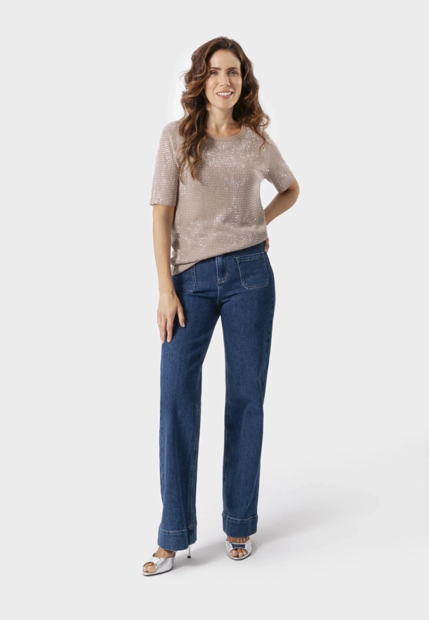 Beżowa bluzka z wiskozy z dżetami