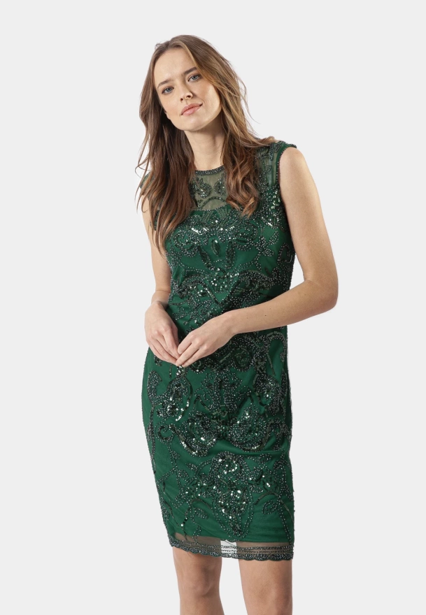 Zielona sukienka zdobiona cekinami 