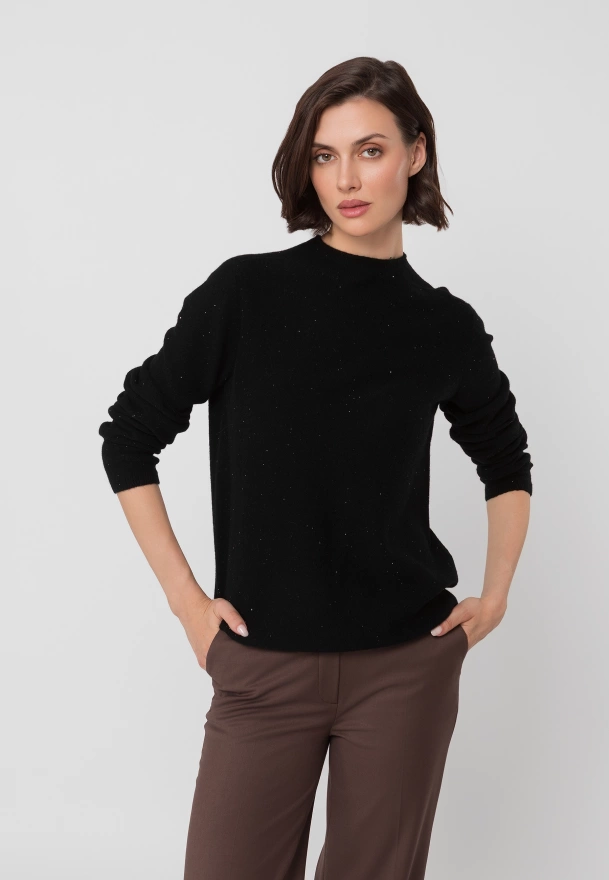 Czarny wełniany sweter z błyszczącymi drobinkami