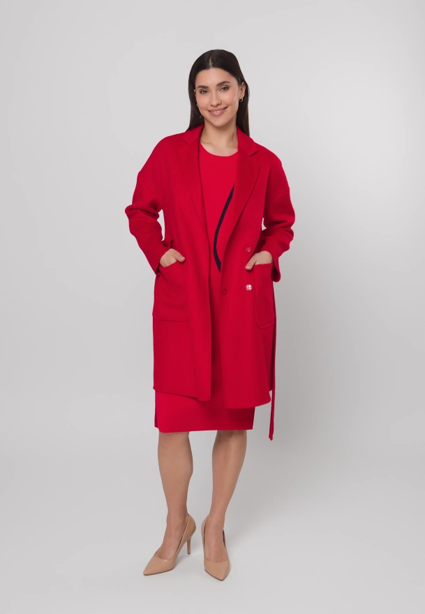 Krótki czerwony płaszcz 100% wełna