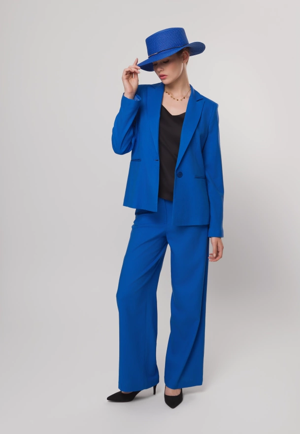 Niebieski żakiet z wiskozą i lnem