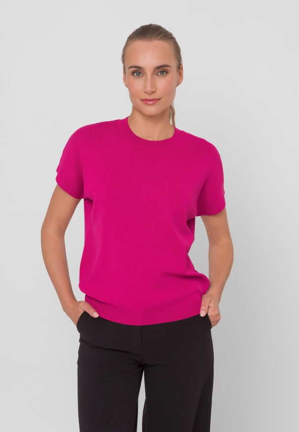 Różowa dzianinowa bluzka z wiskozą