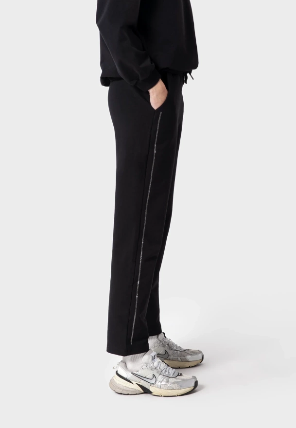 Bawełniane spodnie z aplikacją z łańcuszków