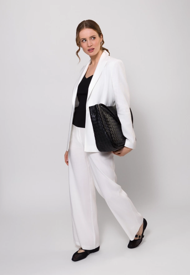 Ecru spodnie z wiskozą i lnem