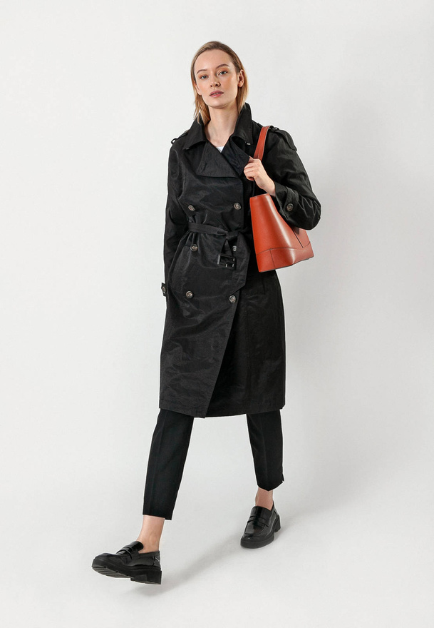 Dwurzędowy czarny trencz