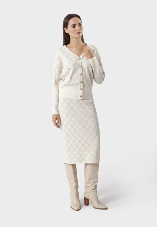 Beżowa dzianinowa spódnica ze złotą nitką