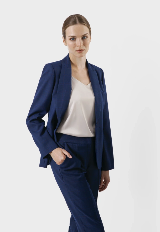 Granatowy żakiet w delikatną kratkę