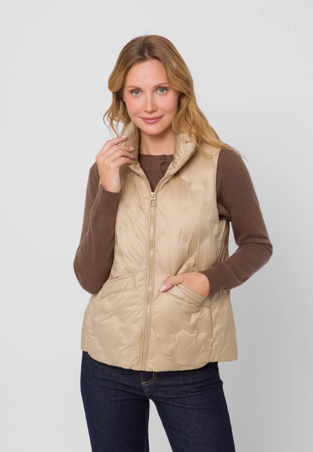 Beżowa puchowa kamizelka z naturalnym wypełnieniem