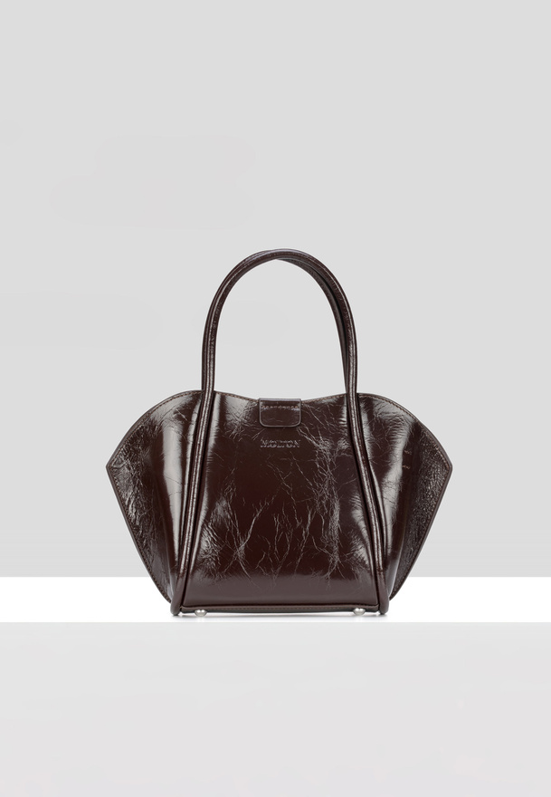 Brązowa lakierowana torebka z saszetką