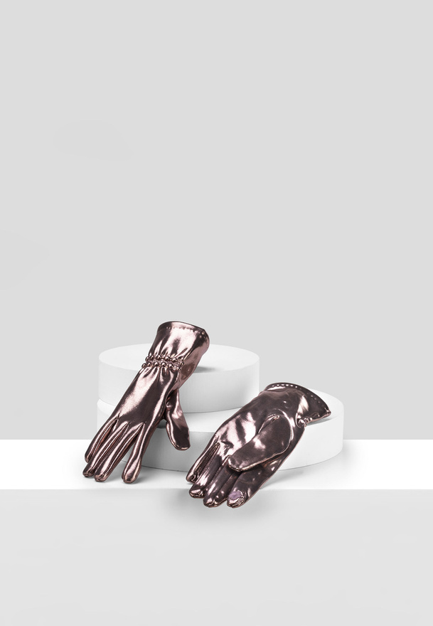 Brązowe metalizowane rękawiczki