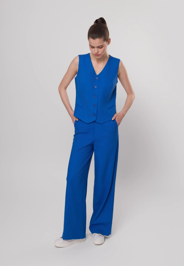 Niebieskie szerokie spodnie z wiskozą i lnem