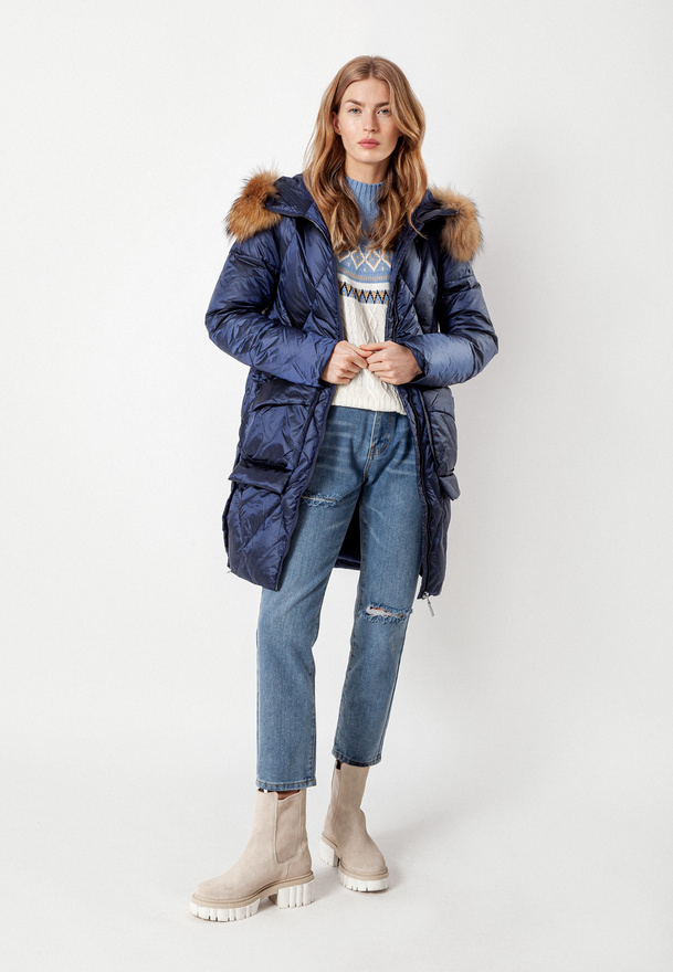 Kurtka puchowa w kolorze granatowym z metalicznym połyskiem
