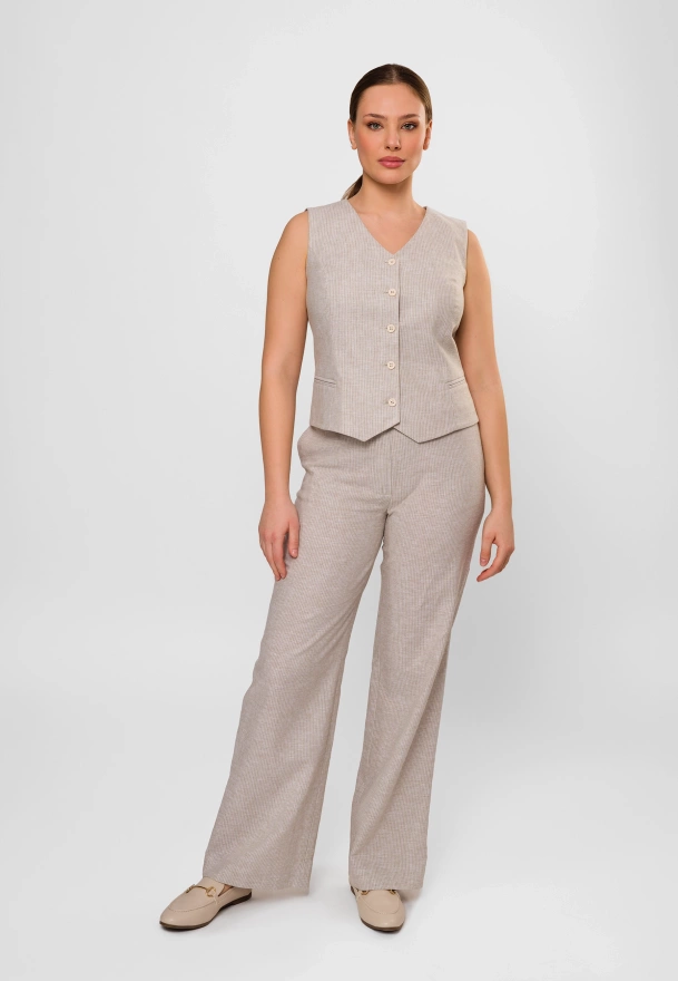 Szerokie spodnie w prążek z lnem