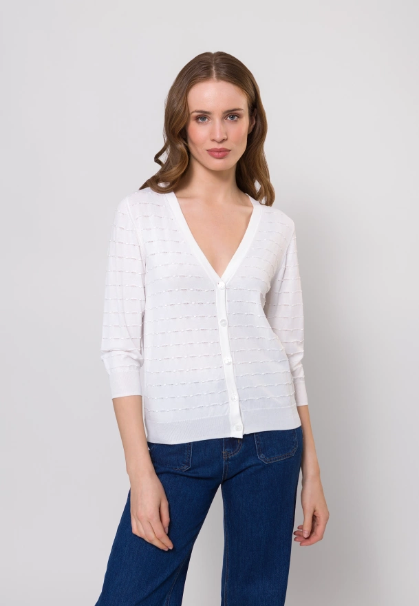 Ecru kardigan z rękawkiem ¾