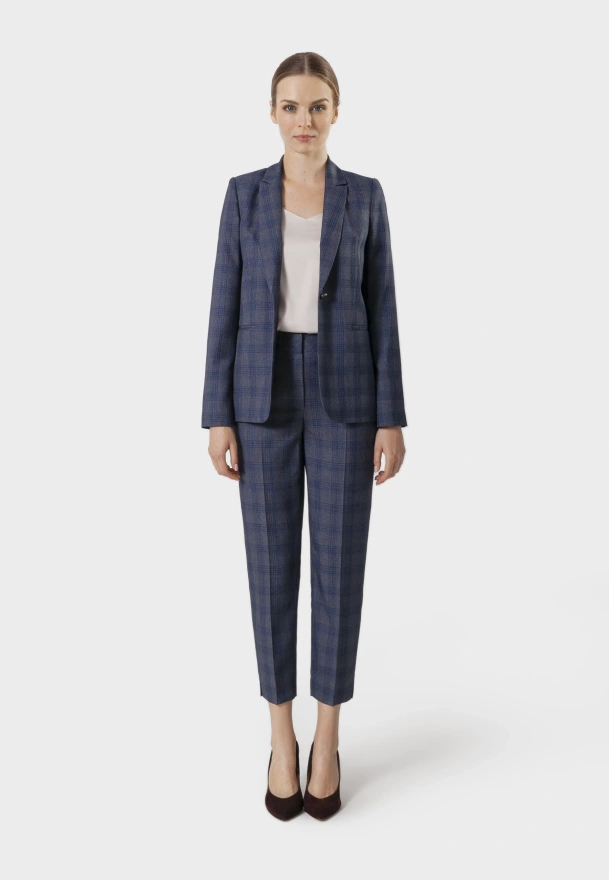 Żakiet w szaro-granatową kratę