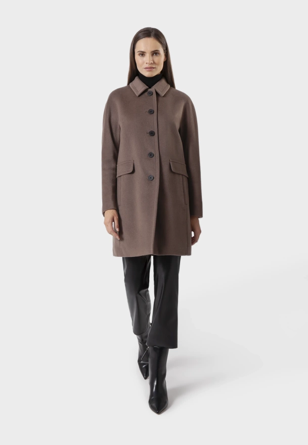 Brązowy wełniany płaszcz z kołnierzykiem